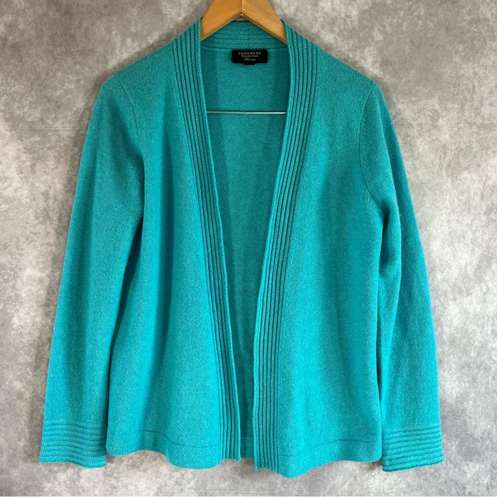 Charter Club Cardigan Womens Small Teal Blue Cashmere Sweater Preppy Comfy Cozy‎